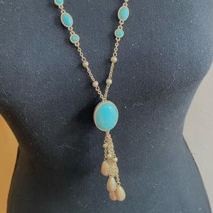 Long Pendant Necklace from Lia Sophia in gold and Turquoise